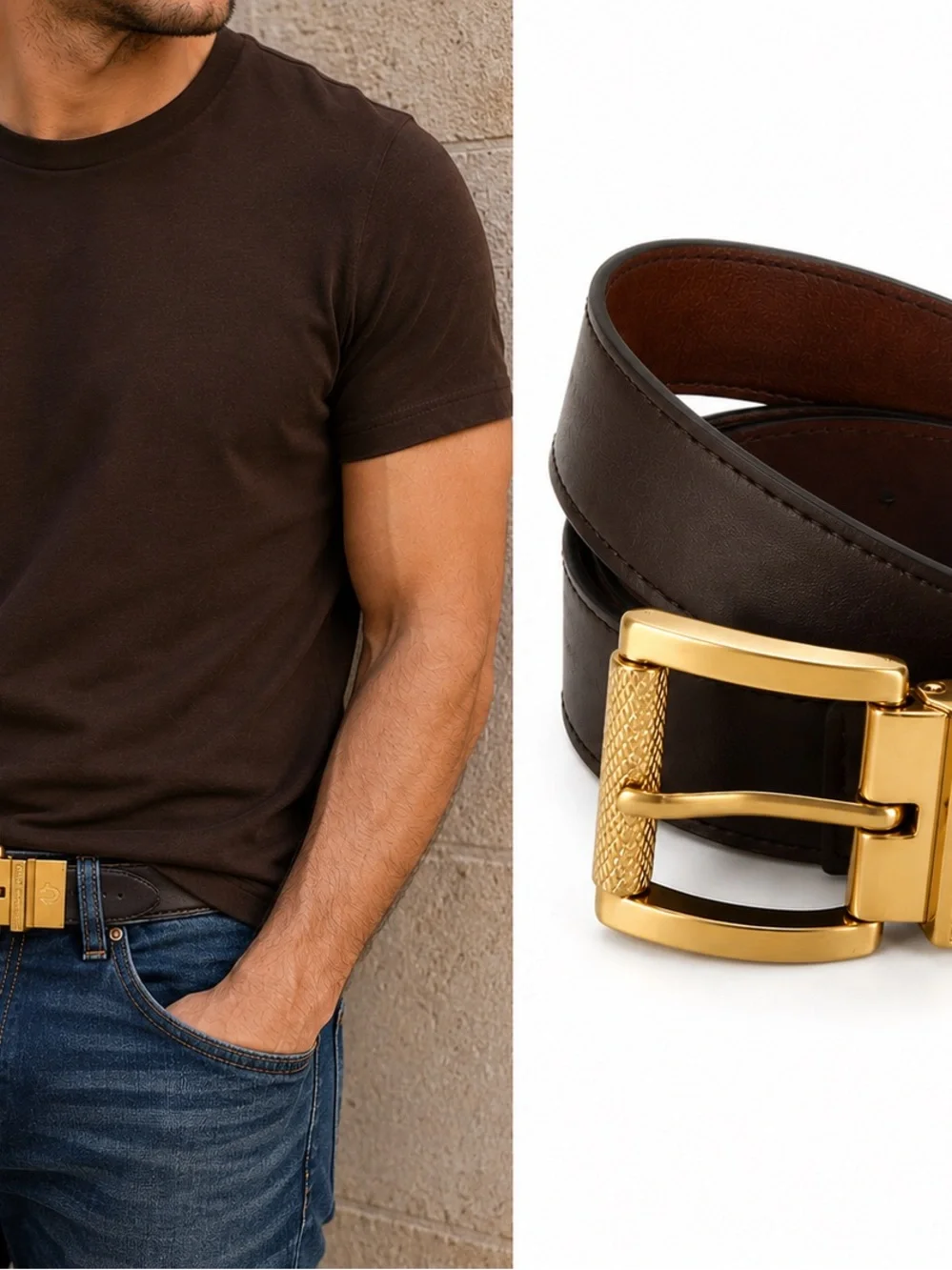 True Religion Reversible LUMIN NOVA REV. BELT WITH GOLD Roller Buckle Size 32